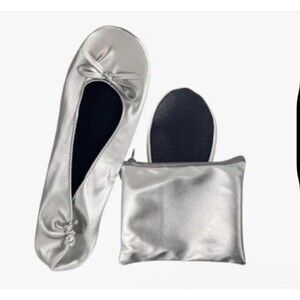 New Gudgudee Ballet Slippers Women's XL (10) Silver Roll Up With Pouch